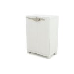 Armoire basse de rangement en rsine plastiken - 2 portes et 2 tagres - beige - 70x45x100 cm