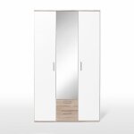 Armoire battante - panneaux de particules - blanc et chne - 3 portes et 2 tiroirs + miroir - l 121 x ...