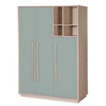 Armoire b�b� 3 portes roba - selva - 2 penderies 4 niches - vert sauge - effet noyer