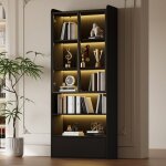 Armoire biblioth�que vitrine led avec contr�le app - meuble de rangement avec �tag�res portes en verre ...