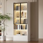 Armoire biblioth�que vitrine led avec contr�le app - meuble de rangement avec �tag�resportes en verre ...
