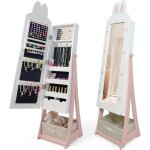 Armoire � bijoux pour enfants avec miroir tiroir crochets bo�te de rangement blanc