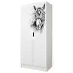 Armoire blanche deux portes roma / motif cheval en face /