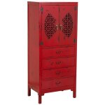 Armoire en bois avec 4 tiroirs et 2 portes en rouge 60x40x140h