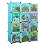 Armoire cartoon en antifongique plastique pour enfant avec 12 cubes rangement etag�re - bleu