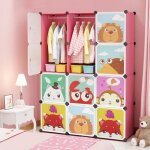Armoire de chambre 12cubes en plastiques facile a monter 111 * 37 * 147cm rose cartoon