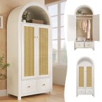 Armoire de chambre 2 portes 2 tiroirs et penderie placard de rangement blanc avec niche arche 181x78x45 ...