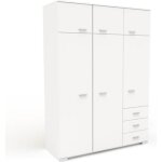 Armoire de chambre contemporaine blanche - cosmos - l 146 cm - 6 portes 3 tiroirs