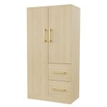 Armoire chambre enfant en bois naturel 70x40x135cm double porte avec tiroirs et compartiments de rangement ...