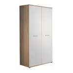 Armoire chambre denfant design coloris chne et blanc avec 2 portes battantes collection denver.