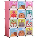 Armoire chambre enfants penderie plastique rose 12 cubes meuble de rangement etagre vtements chaussures ...