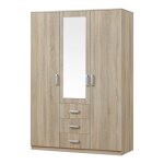 Armoire de chambre garde robe moderne meuble de rangement intemporel 5 etageres 3 tiroirs + miroir mdf ... Armoire de chambre garde robe moderne meuble de rangement intemporel 5 etageres 3 tiroirs + miroir mdf ...