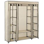 Armoire de chambre jar - garde - robe penderie avec compartiments et tiges - cr�me 150x45x176 cm tissu ...