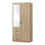 Armoire de chambre garde - robe moderne meuble de rangement intemporel 3 tiroirs + miroir mdf 176