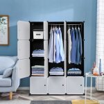 Armoire de chambre rangement avec 2 tringles � v�tements12 cubes 4 �tages armoire portable diy modulaire ...