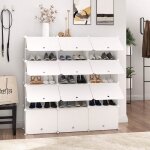Armoire � chaussures 14 cubes avec portes plastique meuble � chaussure 122 * 32 * 122cm - blanc