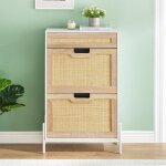 Armoire � chaussures avec 2 tiroirs rabattables meuble � chaussures �troite en rotin �tag�res r�glables ...