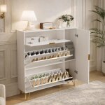 Armoire � chaussures - meuble cannage - 3 tiroirs rabattables - armoire lat�rale - pieds et poign�es ...
