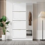 Armoire � chaussures moderne avec miroir 4 compartiments de rangement pliables �tag�re r�glable derri�re ...