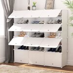 Armoire à chaussures en plastique meuble à chaussures 7 niveaux avec portes diy - 120x30x120cm Armoire à chaussures en plastique meuble à chaussures 7 niveaux avec portes diy - 120x30x120cm
