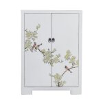 Armoire chinoise fleurs peintes  la main blanches - fine asianliving - l 80 x p 35 x h 99 cm