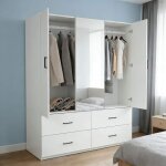 Armoire chambre adulte 2 portes armoire 180 cm avec miroir et 4 tiroirs meuble rangement avec penderie ...