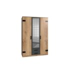 Armoire corfou - dcor chne et gris anthracite + miroir - 3 portes battantes - 2 tiroirs - l135 x p58 ...