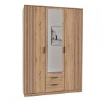 Armoire avec corniche belou 3 portes 1 miroir 2 tiroirs d�cor ch�ne artisan rechampis aspect clayettes ...