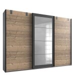 Armoire coulissante vernon style industriel 2 portes pin vieilli 1 porte miroir