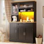 Armoires de cuisine 104x40x180 cm buffet avec 1 tiroir 5 portes rangement ouvert meuble haut avec �clairage ...
