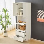Armoire de cuisine 59 5x45x200 cm colonne rangement multifonction mdf blanc