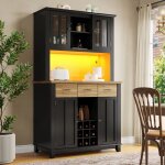 Armoire de cuisine - becag - buffet de cuisine avec led - armoire haute avec 4 portes 3 tiroir - 106x40x179. ...