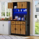 Armoire de cuisine - becag - buffet de cuisine avec led et prises �lectriques - armoire haute avec 6 ...