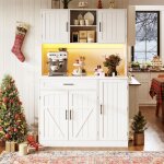 Armoire de cuisine blanche - 110 x 38 x 180 cm - avec led et prises - buffet haut - 5 portes rangement ...