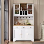 Armoire de cuisine bois naturel blanc avec porte et tiroirs casiers � vin buffet cuisine avec plan de ...