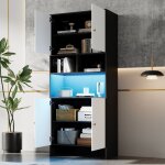 Armoires cuisine buffet haut avec 4 portes et 3 compartiments ouverts led multicolore meuble rangement ...