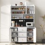 Armoires cuisine - buffet - haut vaisselier - avec plans de travail et 3 tiroirs - 5 portes en verre ...