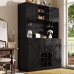 Armoire de cuisine armoire haute buffet porte - verres � vin 5 tiroirs 4 portes vitr�es poign�es et pieds ...