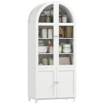 Armoire de cuisine - homcom - vaisselier vitrine avec 4 portes dont 2 en acrylique et �tag�res r�glables ...