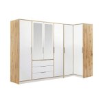 Armoire dangle 6 portes et 3 tiroirs - avec miroirs - l302 / 311 cm - blanc et naturel - lamiki