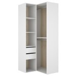 Armoire dangle dressing ouverte avec penderie de 2 tringles 4 �tag�res et 2 tiroirs coloris blanc / naturel ...