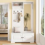 Armoire dentr�e blanche 100x40x180cm miroir + 5 pat�res 2 placards / �tag�re ? porte - manteau & rangement ...