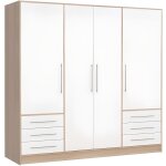 Armoire dressing - faro - 4 portes - blanc - chne clair - 6 tiroirs