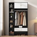 Meuble entr�e moderne - noir et blanc - avec penderie �tag�res et tiroir pour rangement chambre ou entr�e ...