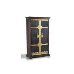 Armoire ethnique - giner y colomer - 2 portes coulissantes - bois de manguier - finition noyer fonc�