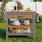 Armoire ext�rieure roulante avec roulettes verrouillables plan de travail inoxmeuble de rangement barbecue ...