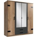 Armoire galway style industriel 180 cm 4 portes 2 tiroirs chne poutre
