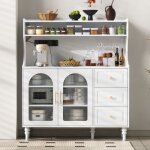 Armoire haute blanc avec prises et tiroirs meuble bar porte - verres � vin et rangement buffet de cuisine ...