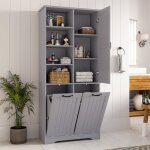 Armoire haute de salle de bain 78 x 35 x 173 cm - double panier � linge quatre compartiments ouverts ...