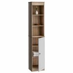 Armoire haute de salle de bain blanc / brun - 6 �tag�res 170x34x26 cm colonne avec porte